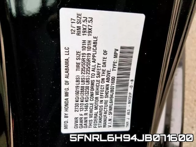 5FNRL6H94JB071600 фото 2