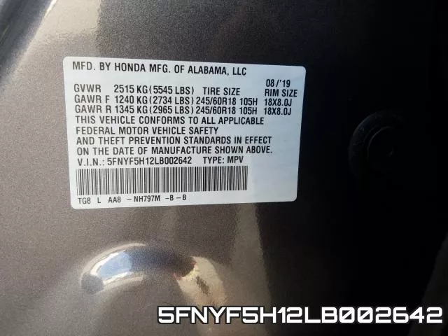5FNYF5H12LB002642 фото 2