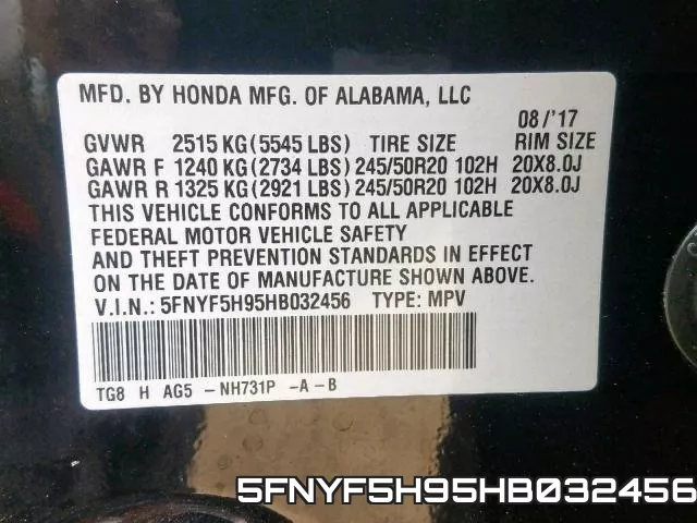 5FNYF5H95HB032456 фото 2