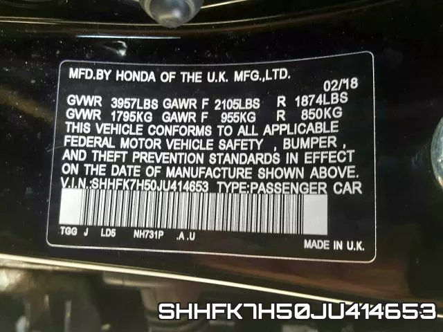 SHHFK7H50JU414653 фото 2