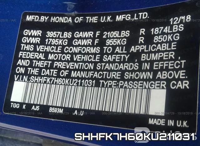 SHHFK7H60KU211031 фото 10