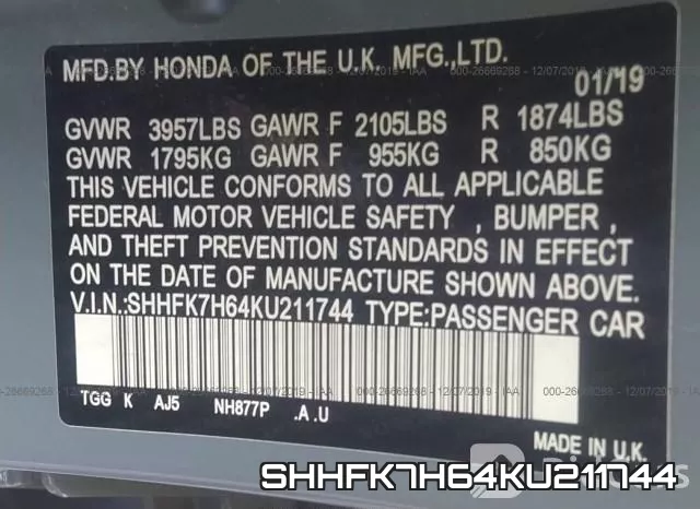 SHHFK7H64KU211744 фото 8