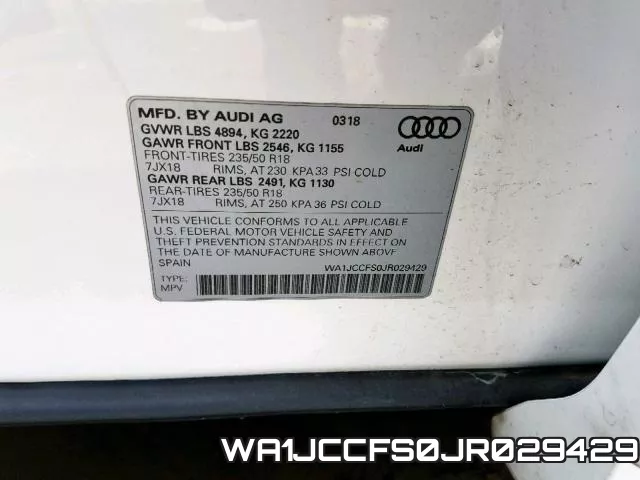 WA1JCCFS0JR029429 фото 2