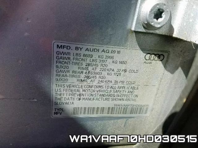 WA1VAAF70HD030515 фото 2