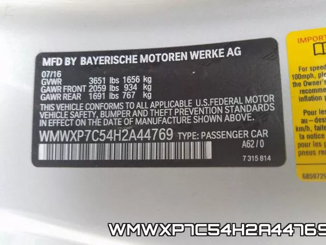 WMWXP7C54H2A44769 фото 2