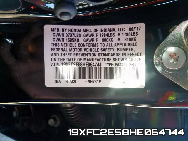 19XFC2E58HE064744 фото 2