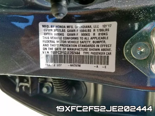 19XFC2F52JE202444 фото 2