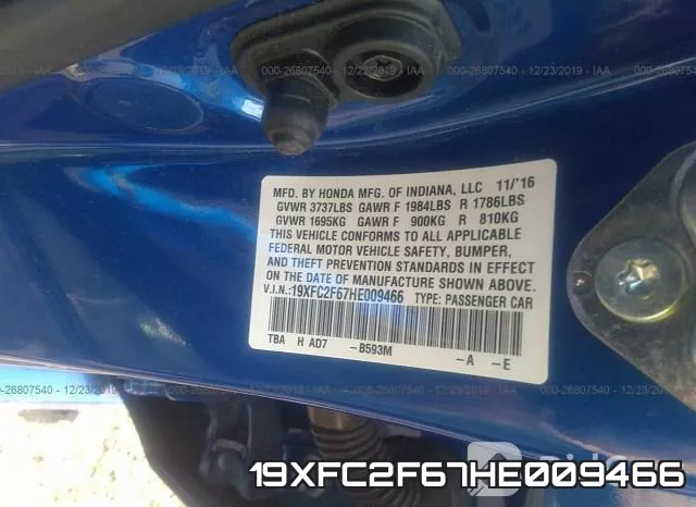 19XFC2F67HE009466 фото 10