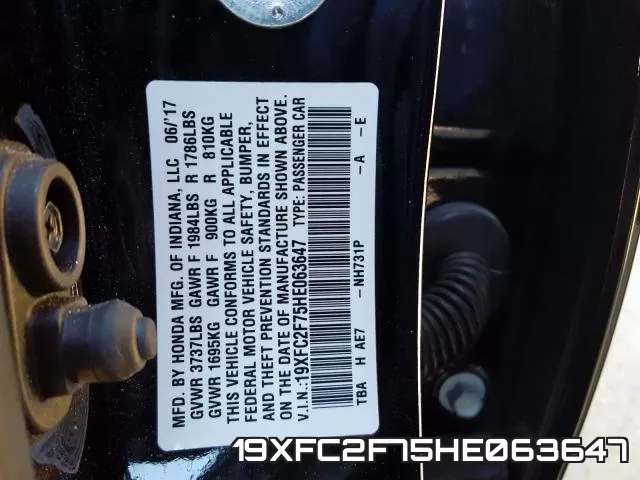 19XFC2F75HE063647 фото 2