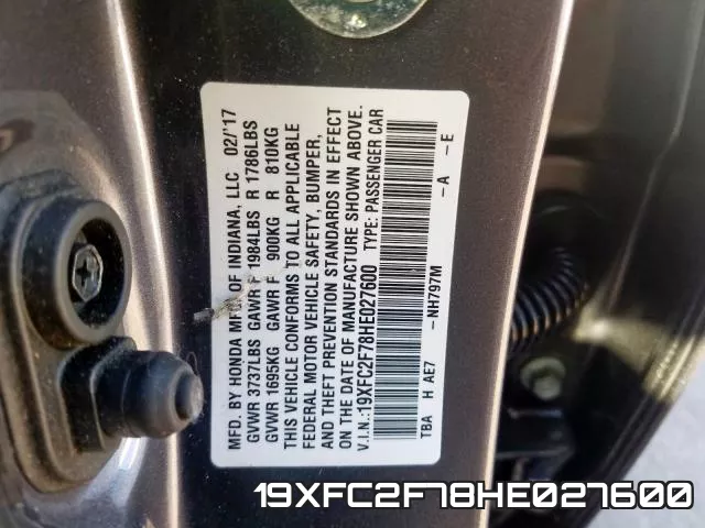 19XFC2F78HE027600 фото 2