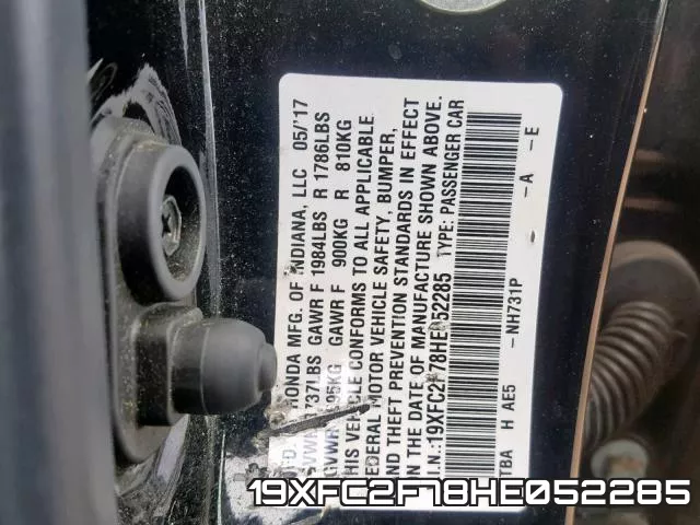 19XFC2F78HE052285 фото 2