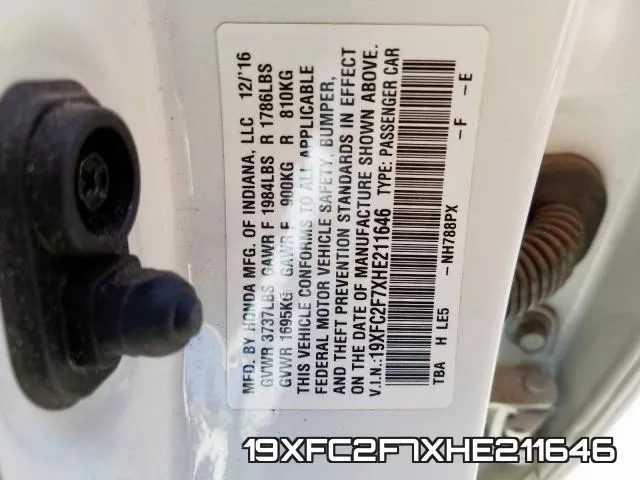 19XFC2F7XHE211646 фото 2