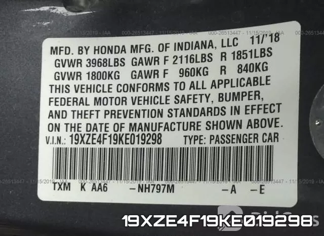 19XZE4F19KE019298 фото 10