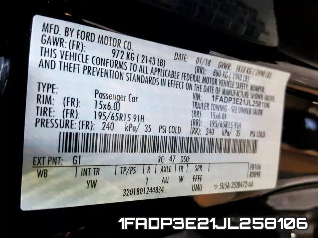 1FADP3E21JL258106 фото 2
