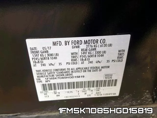 1FM5K7D85HGD15819 фото 2