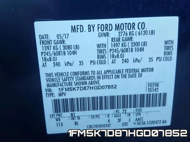 1FM5K7D87HGD07852 фото 2