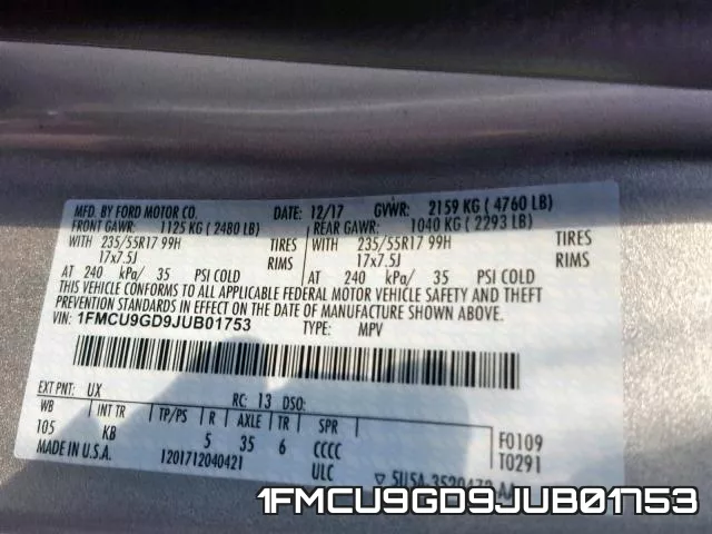 1FMCU9GD9JUB01753 фото 2