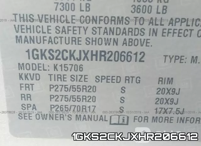1GKS2CKJXHR206612 фото 9