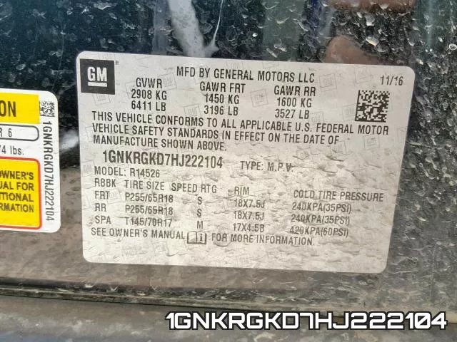 1GNKRGKD7HJ222104 фото 2