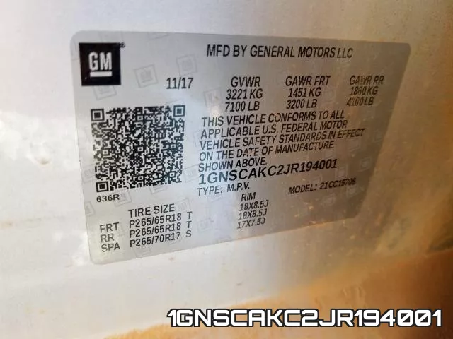 1GNSCAKC2JR194001 фото 2