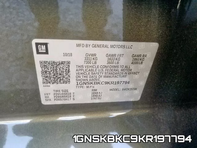 1GNSKBKC9KR197794 фото 2