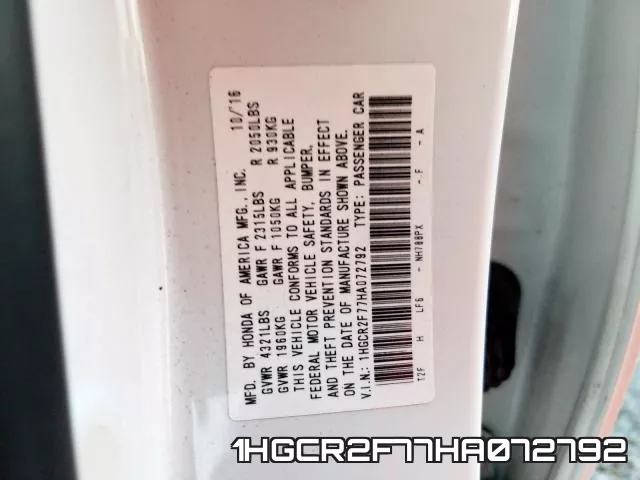 1HGCR2F77HA072792 фото 2