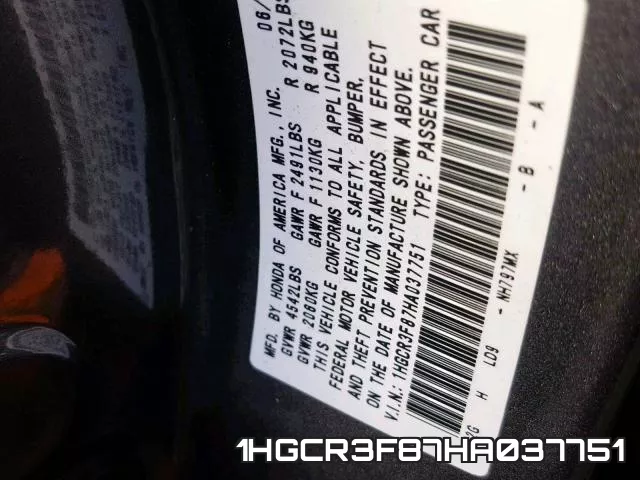 1HGCR3F87HA037751 фото 2