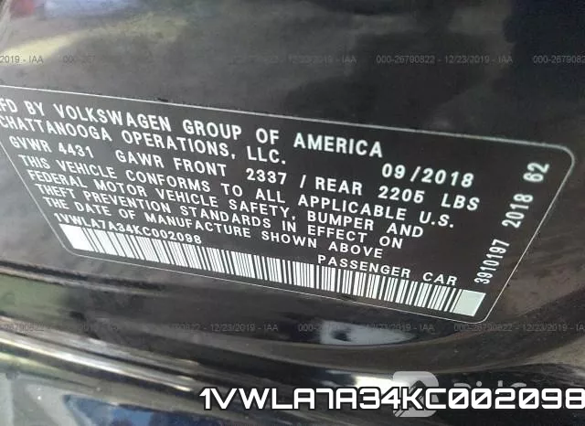 1VWLA7A34KC002098 фото 9