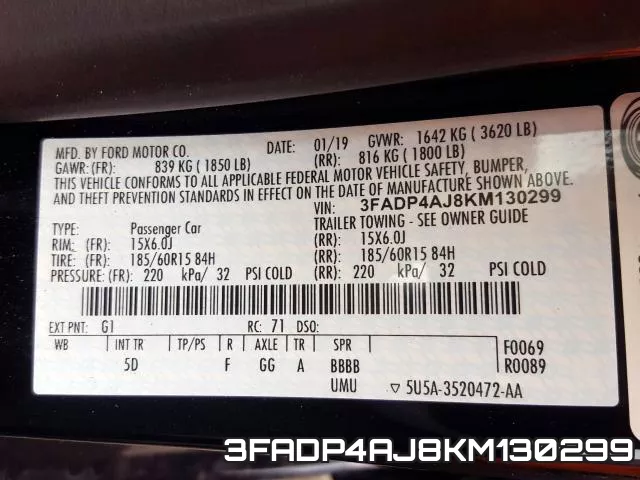 3FADP4AJ8KM130299 фото 2