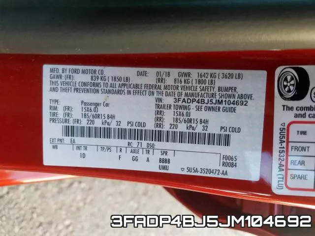 3FADP4BJ5JM104692 фото 2