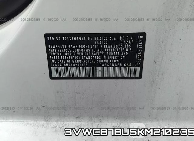 3VWCB7BU5KM210235 фото 7