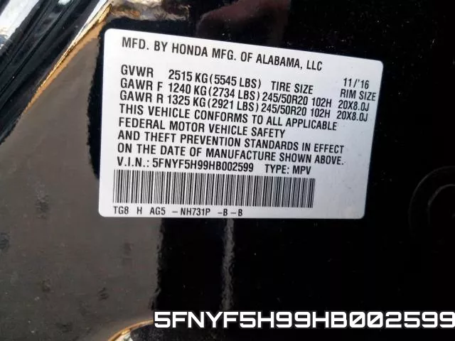 5FNYF5H99HB002599 фото 2