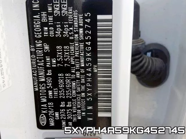 5XYPH4A59KG452745 фото 2