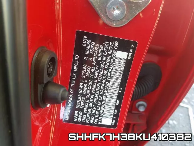 SHHFK7H38KU410382 фото 2
