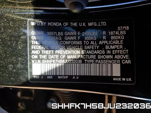 SHHFK7H58JU232036 фото 2