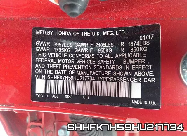 SHHFK7H59HU217734 фото 10