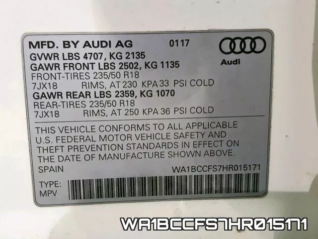 WA1BCCFS7HR015171 фото 2