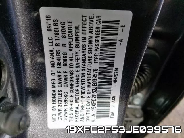 19XFC2F53JE039576 фото 2