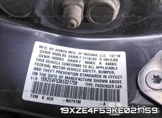 19XZE4F53KE021759 фото 8