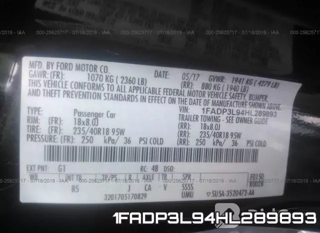 1FADP3L94HL289893 фото 9