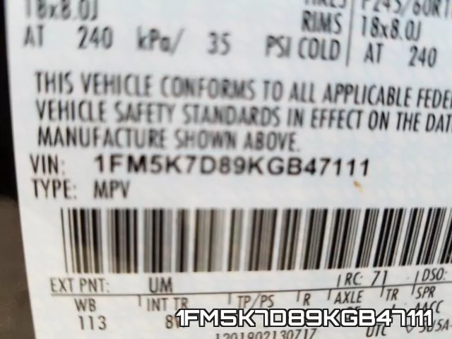 1FM5K7D89KGB47111 фото 2