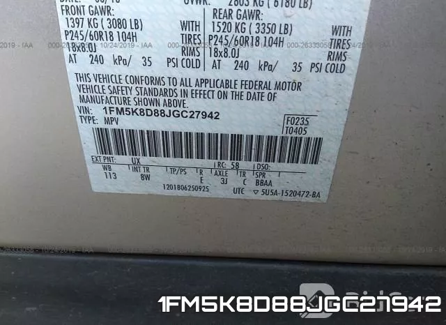 1FM5K8D88JGC27942 фото 9
