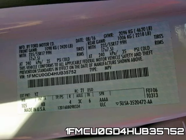 1FMCU0GD4HUB35752 фото 2