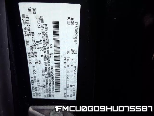 1FMCU0GD9HUD75587 фото 2