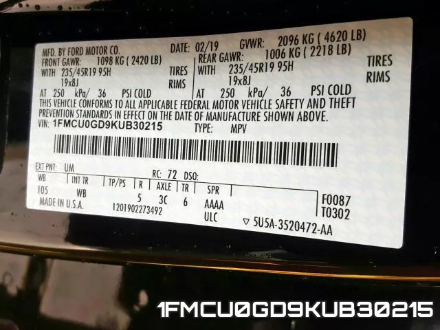 1FMCU0GD9KUB30215 фото 2