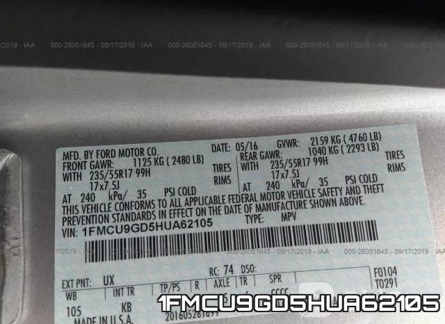 1FMCU9GD5HUA62105 фото 10
