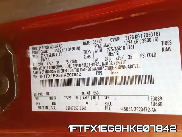 1FTFX1EG8HKE07842 фото 2