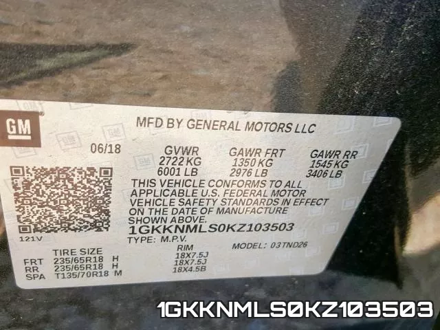 1GKKNMLS0KZ103503 фото 2