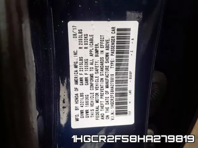 1HGCR2F58HA279819 фото 2