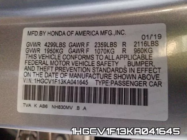 1HGCV1F13KA041645 фото 2